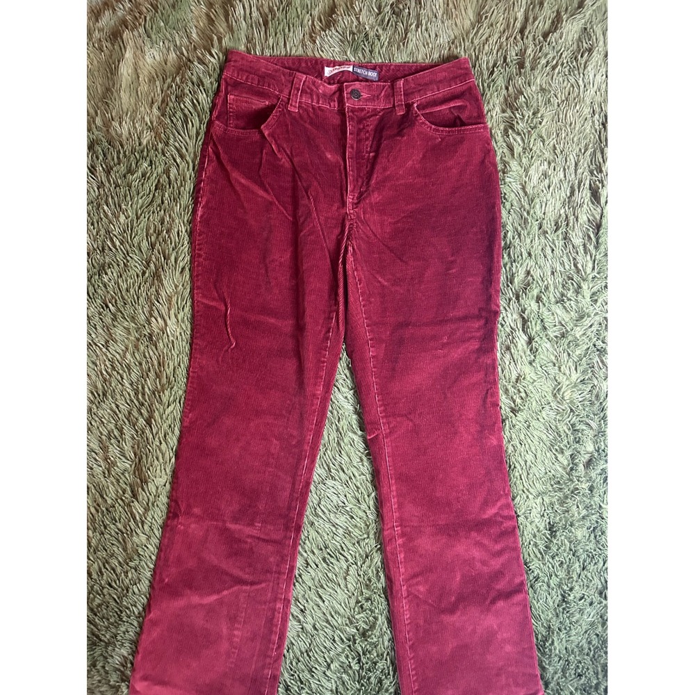 St. John's Bay Pants Women 8 Burgundy Red Stretch Boot Corduroy Bootcut Casual